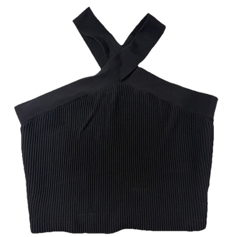 Tic Toc Black Ribbed Crop Top Criss Cross‎ Straps Size M Stretchy